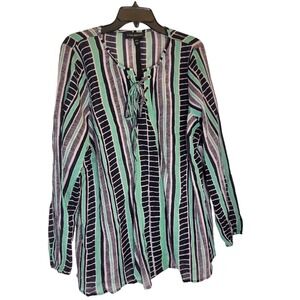 Lane Bryant Striped "Gauzy" Cotton Lightweight Blouse, 14/16 NEW